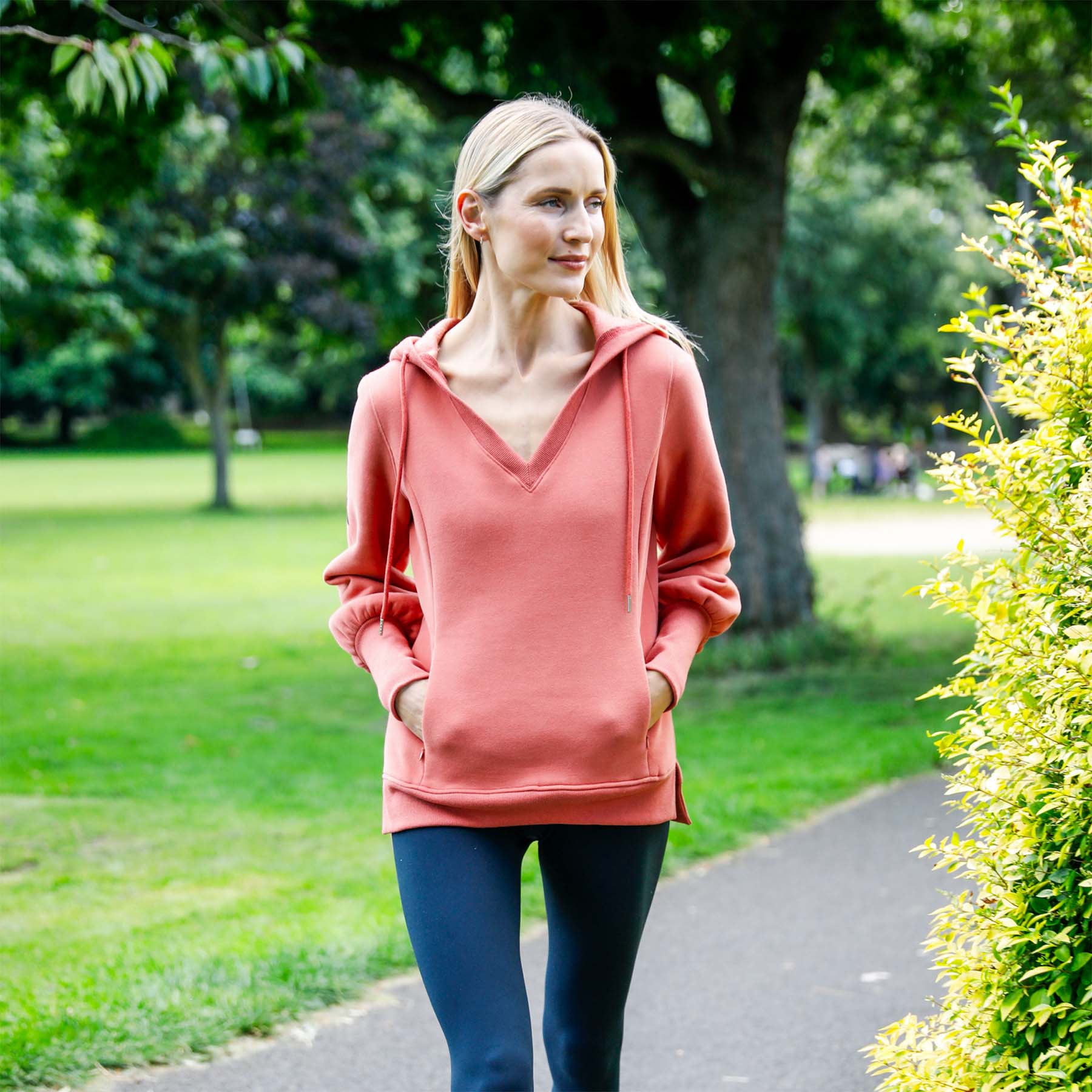 Woman walking in a park in Ireland wearing Trendy & Bendy athleisure